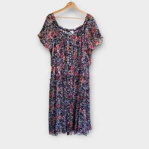 Sundance Flutter Sleeve Cupro Knee Length Button Floral Dress, size L